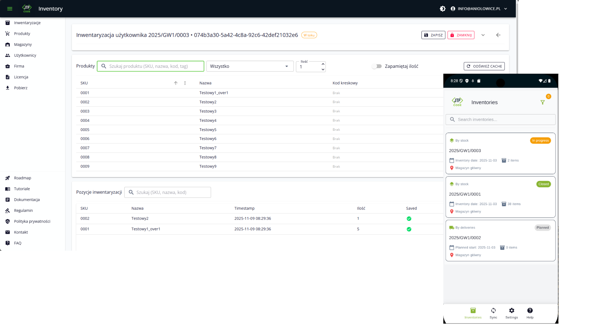 Podgląd aplikacji SmartInvent